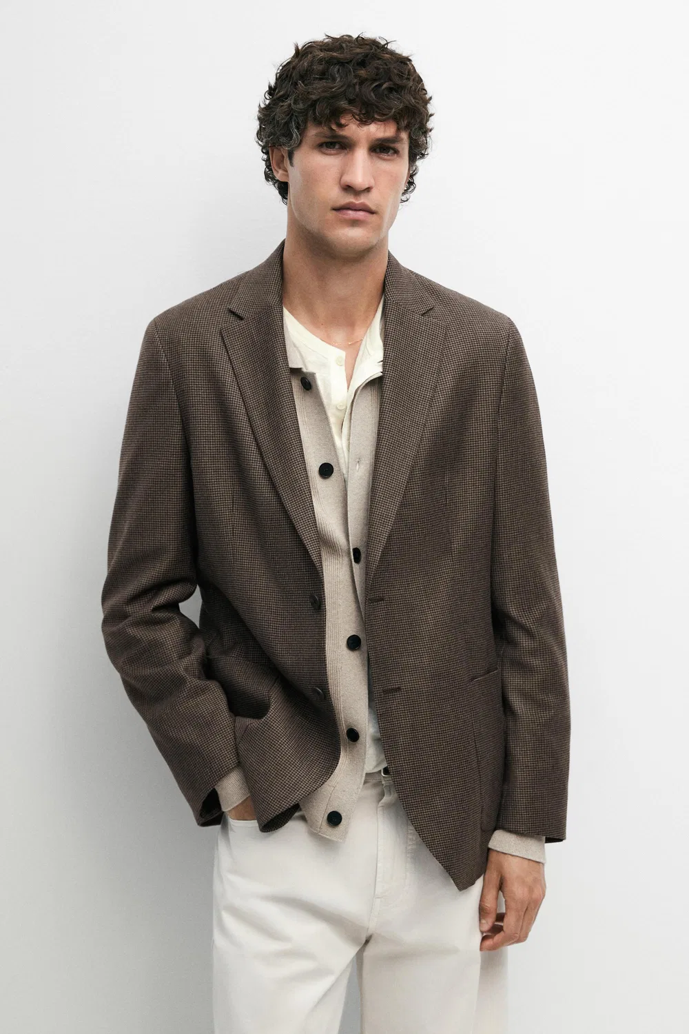 Блейзер Massimo Dutti, с декоративными карманами, коричневый