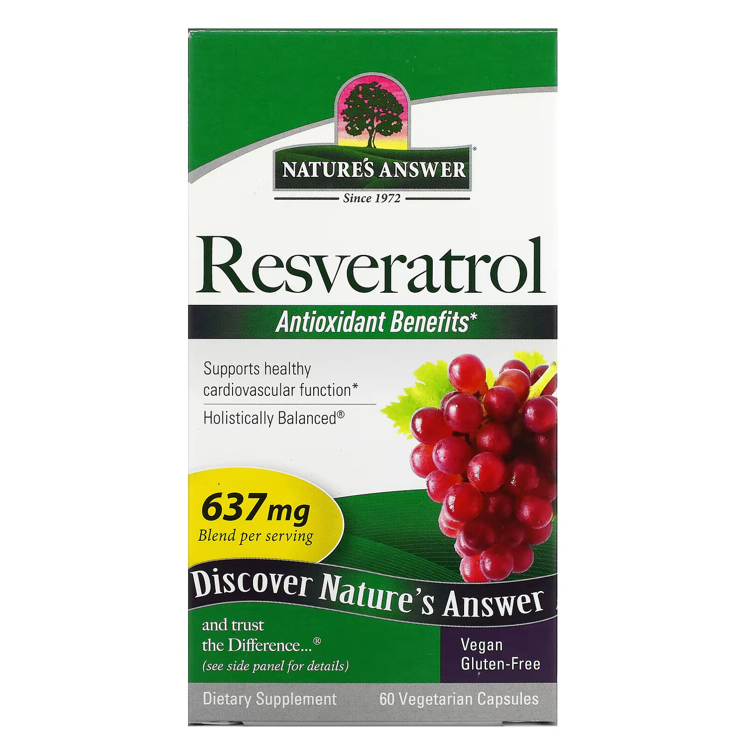 

Nature's Answer, ресвератрол, 637 мг, 60 вегетарианских капсул