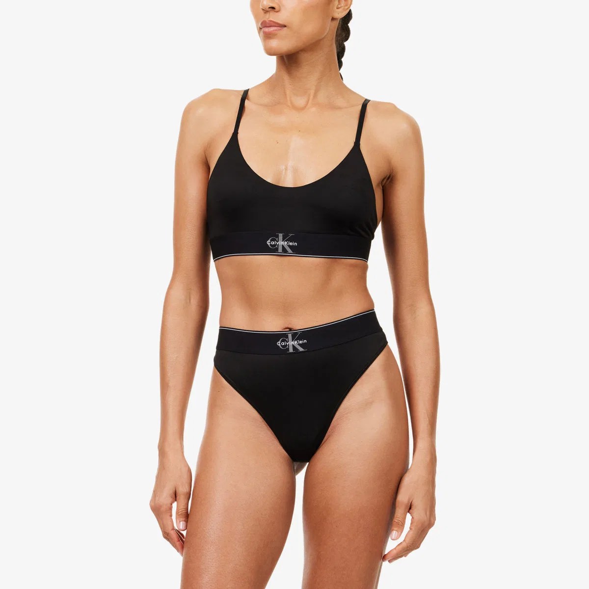 Бюстгальтер-топ из эластичной микрофибры с графическим монограммом Calvin Klein, черный — фото 2