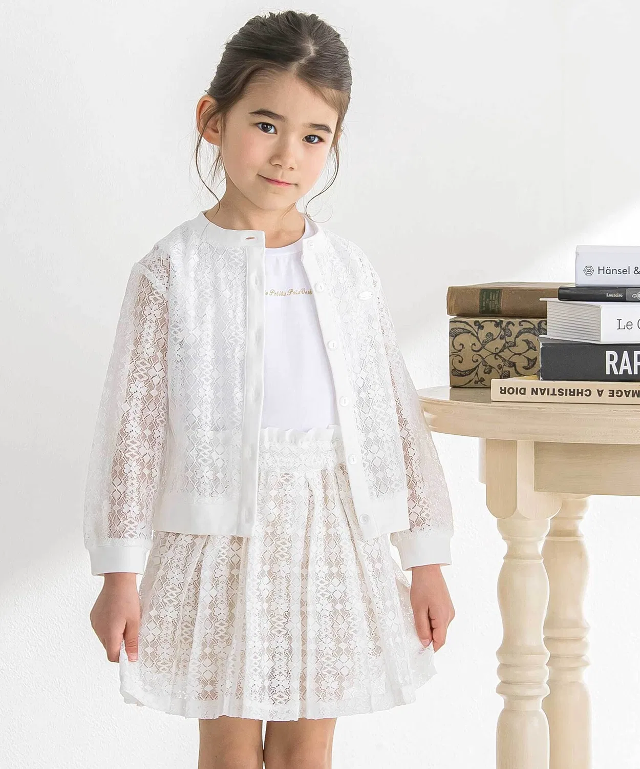 Детская юбка-шорты с кружевом, модель BeBe Petits Pois Vert, Navy — фото 4