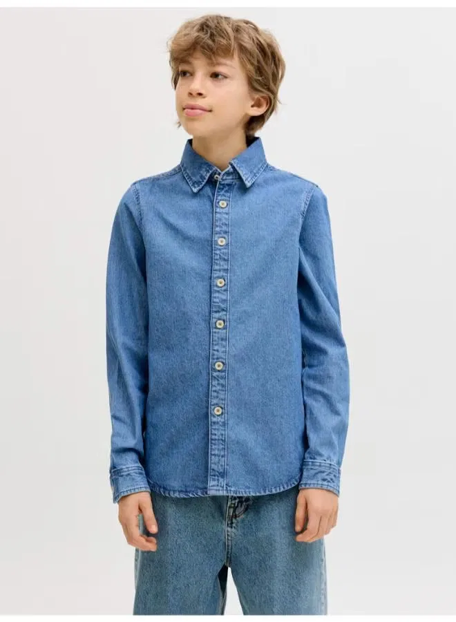 Рубашка однотонная с длинным рукавом для мальчиков Jack & Jones Junior, синий деним