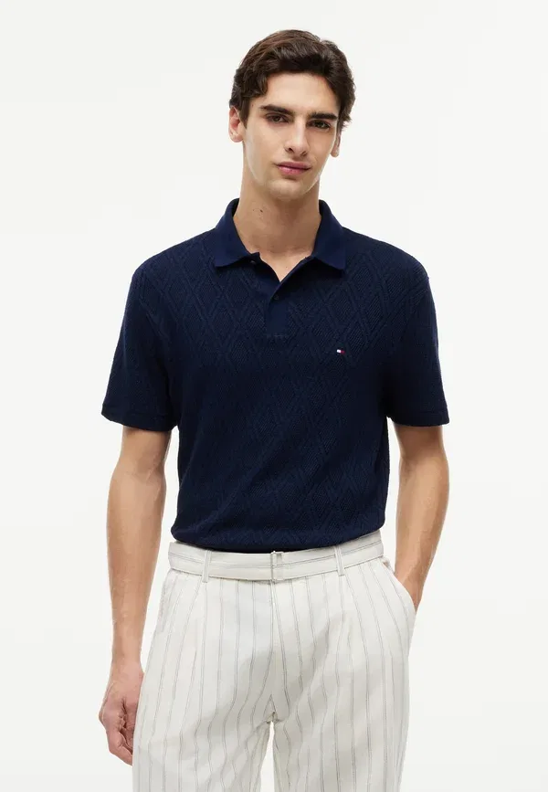 Поло хлопковое Jacquard Tommy Hilfiger, темно-синий