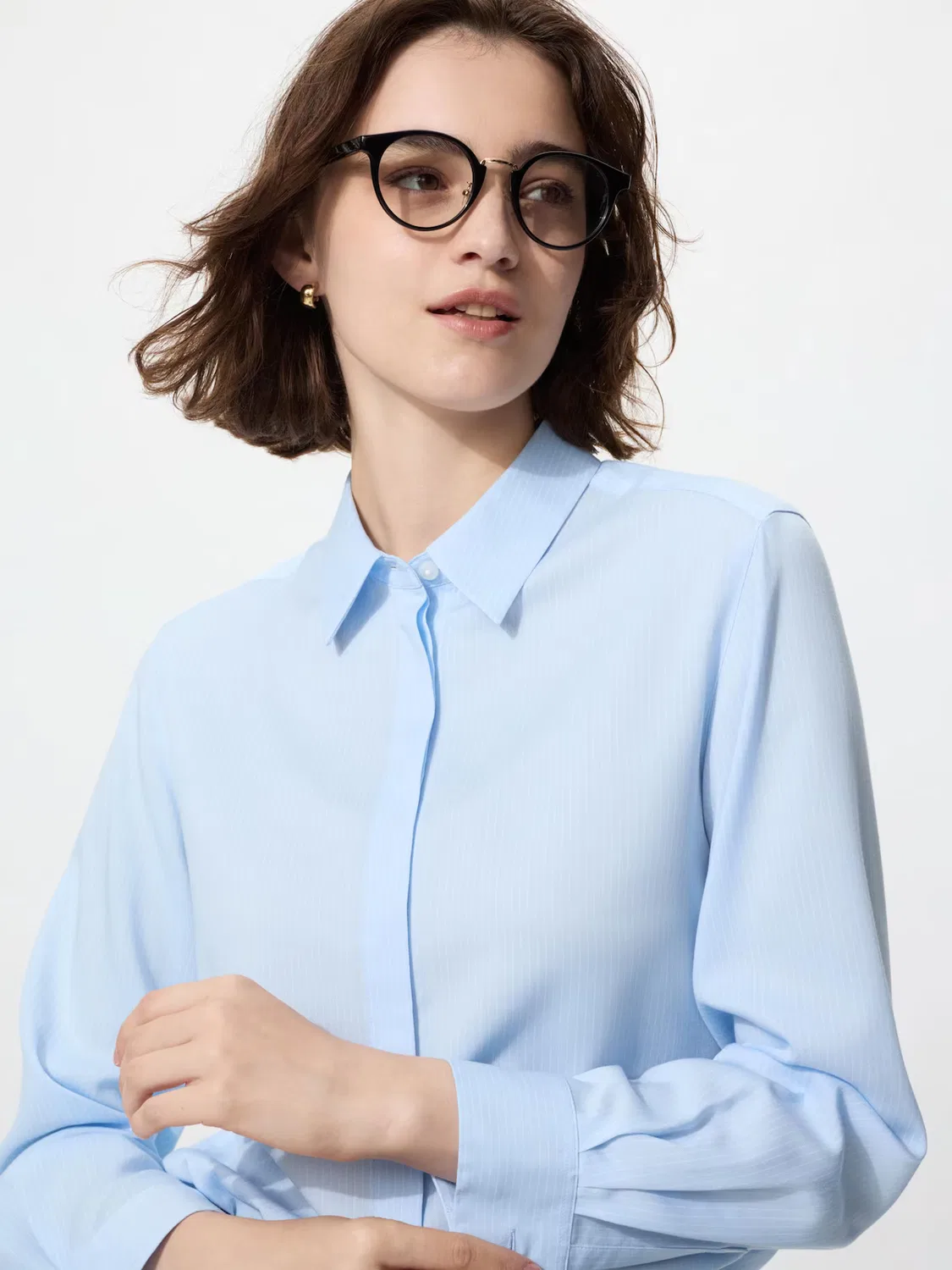 Блузка из вискозы Uniqlo, в полоску, синий