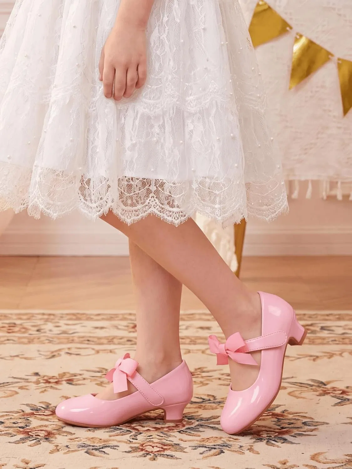 Детские туфли для девочек с бантом Mary Jane Coutgo, Pink — фото 2