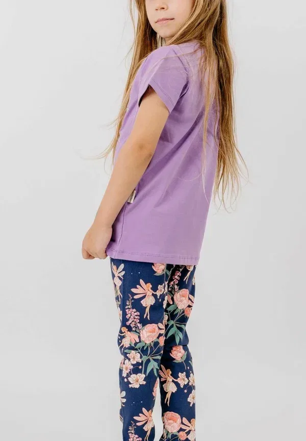 Брюки с принтом Floral, Fairies and flowers, Walkiddy, dark blue, темно-синий