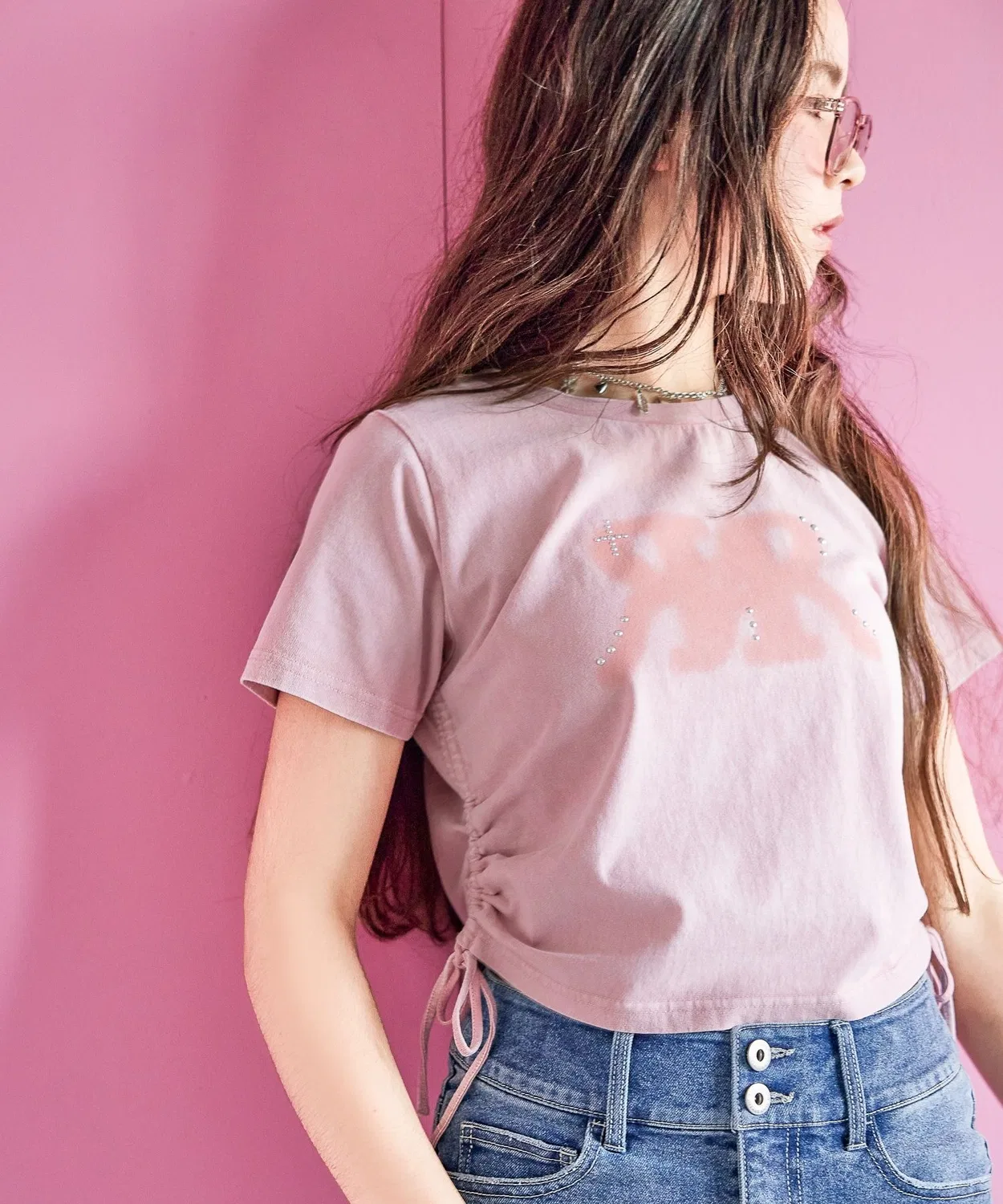 Детская футболка с длинным рукавомtwinR с шеррингом по бокам repipi armario, Pink