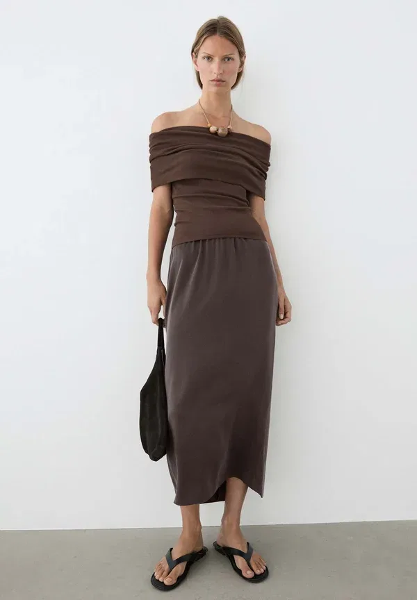Юбка карандаш из шелка Pencil skirt Massimo Dutti, dark grey, темно-серый — фото 2
