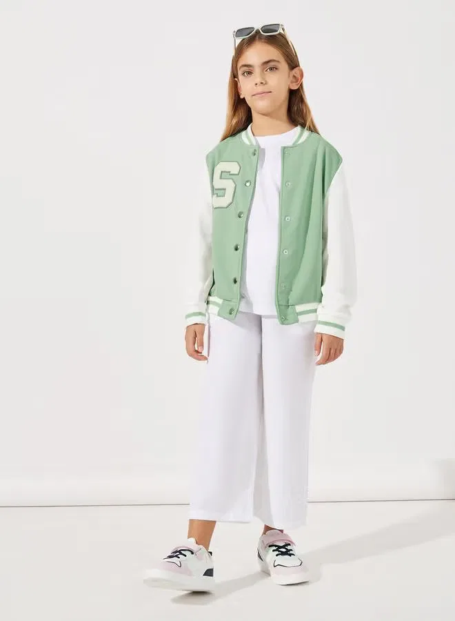 Куртка-бомбер с контрастными рукавами и патчем-буквой Letter Patch Varsity Styli, зеленый — фото 2