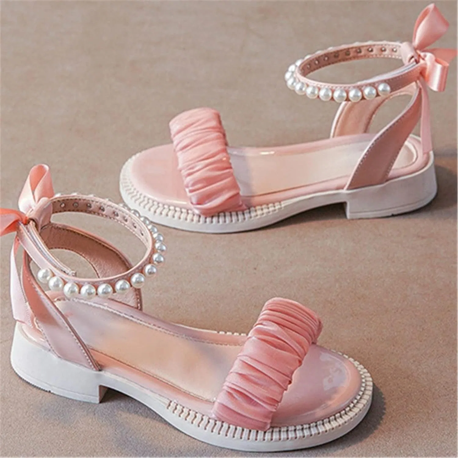 Детские босоножки для девочек с жемчугом и бантом Princess Sandals Egmy, Pink — фото 4
