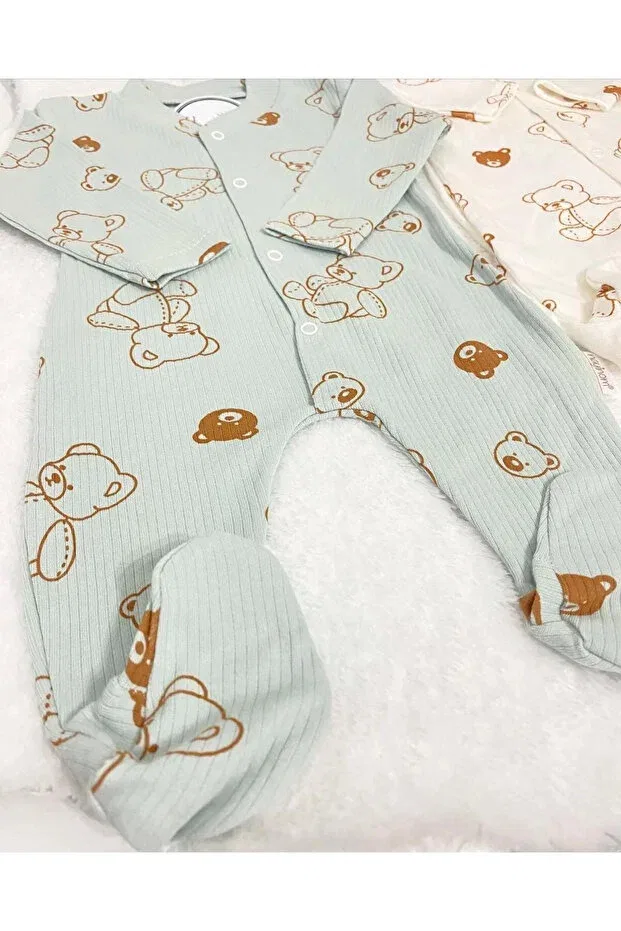 Детский комбинезон для мальчиков с принтом Teddy Bear Patterned 2-Piece Jumpsuit Set Teknotrust, Khaki — фото 3