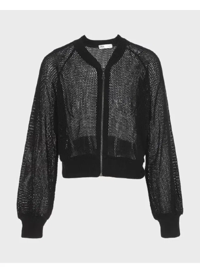 Кардиган вязаный с ажурным узором Zara, черный
