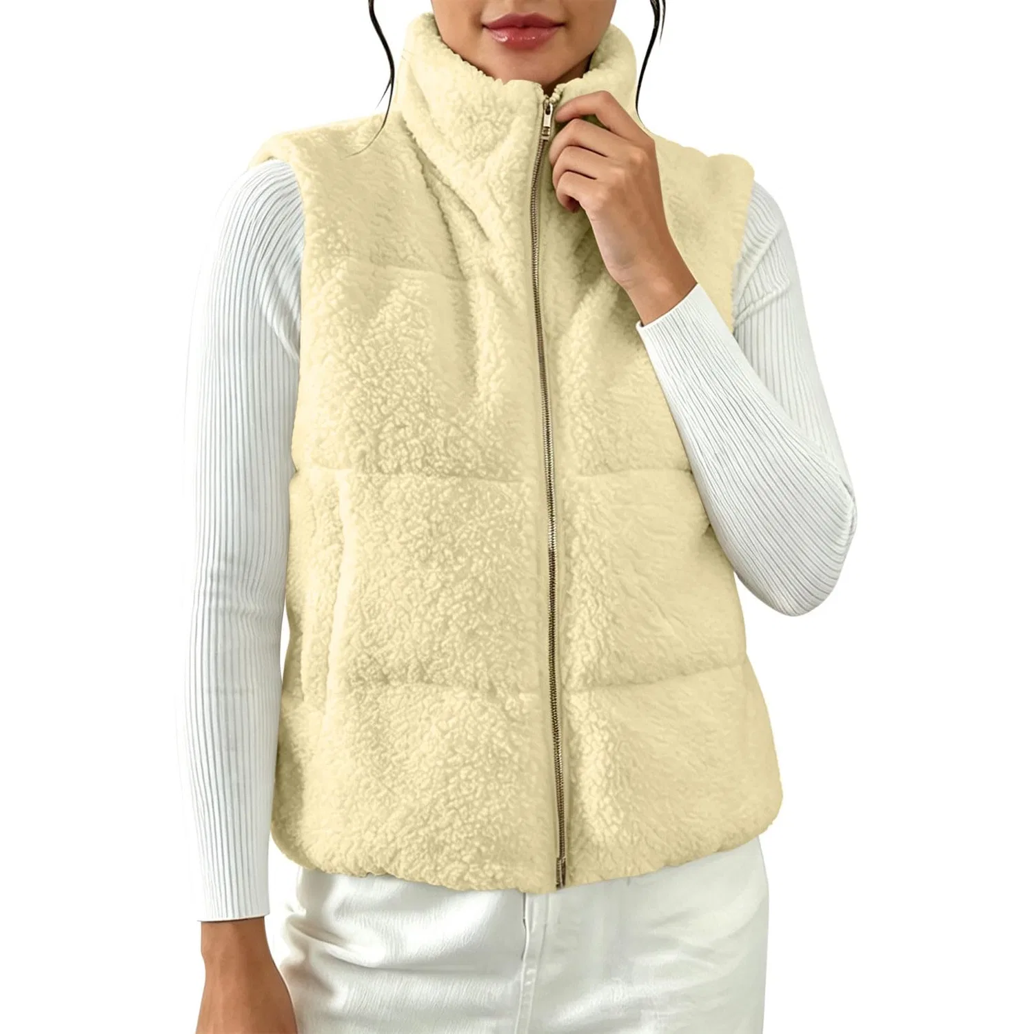 Женский теплый жилет без рукавов с флисовой подкладкой, Beige