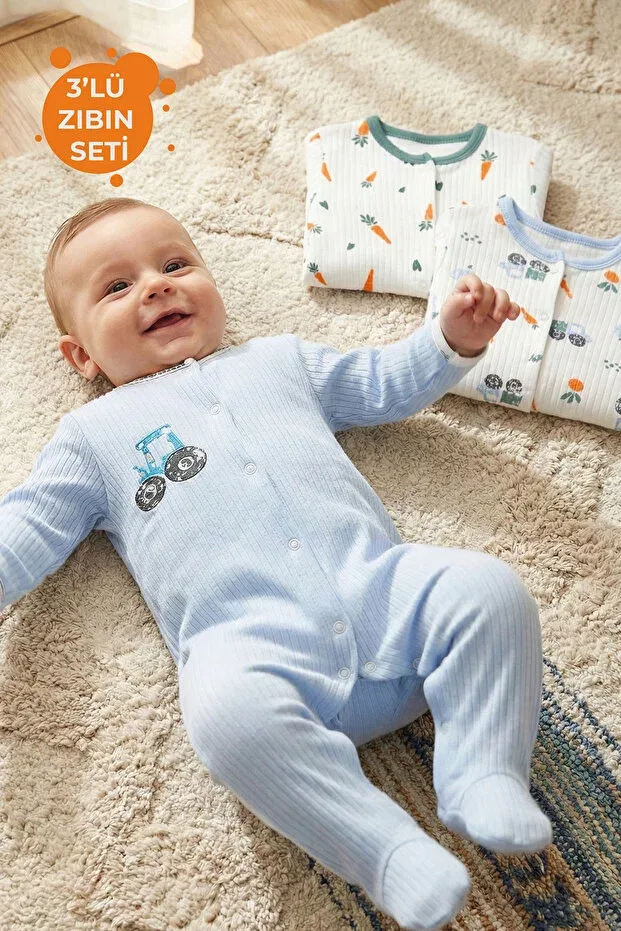 Детский комбинезон-кигуруми с принтом 3-Piece romper set with animal figures and patterns - zippered cotton bodysuit set Rocha Baby, Multicolor