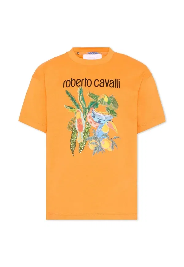 Футболка с принтом животных Roberto Cavalli Junior, оранжевый