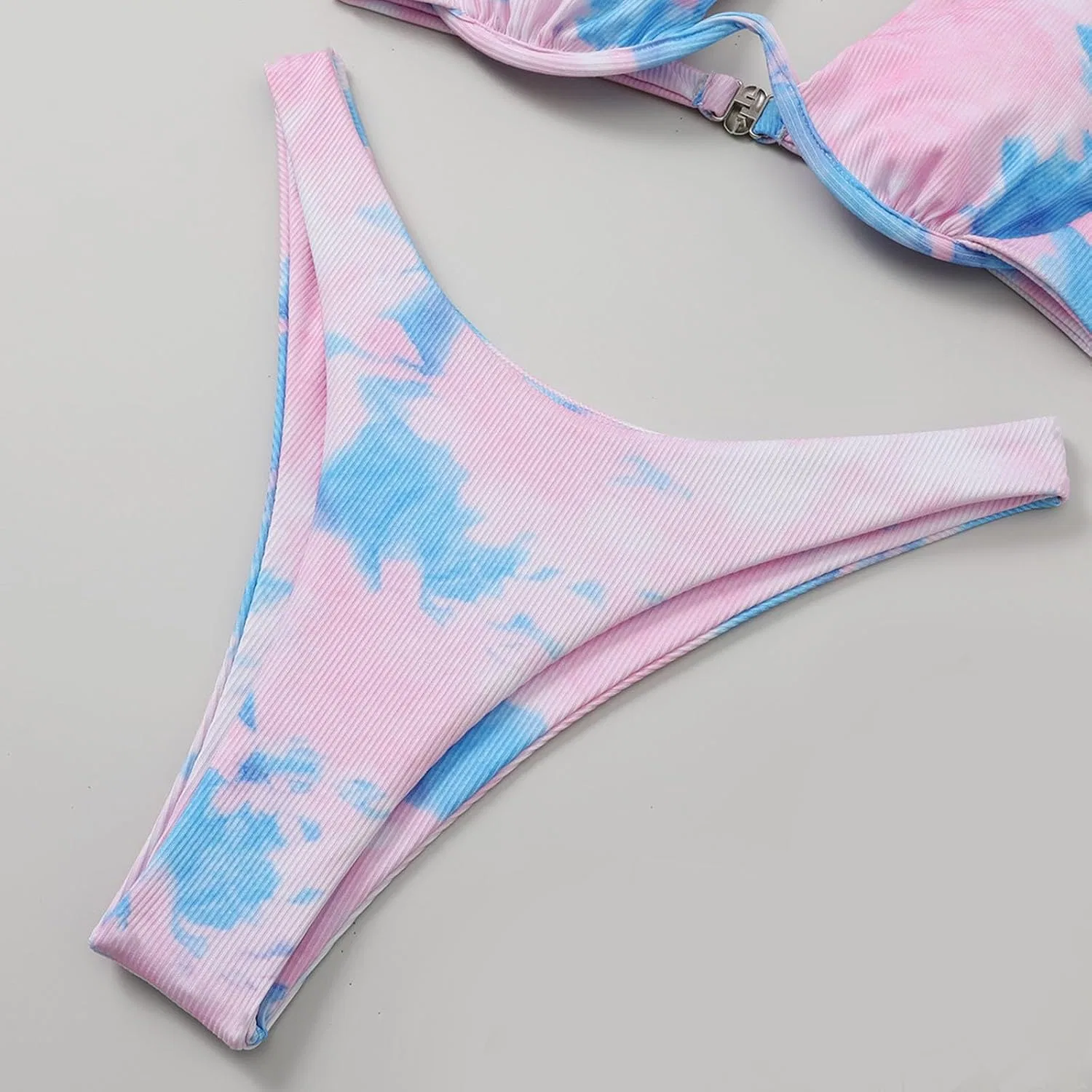 Женский бикини-сет с одним плечом, Tie Dye, Black/White — фото 4