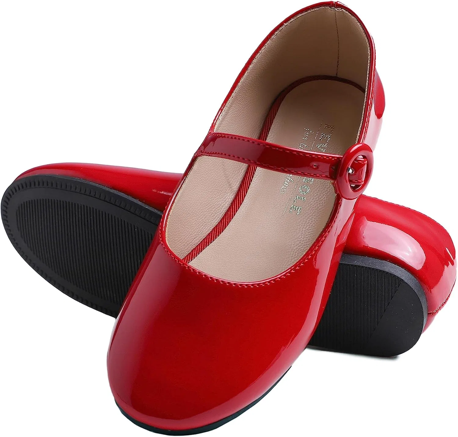 Детские туфли для девочек с пряжкой FEVERSOLE, Vegan Leather Buckle Patent Red — фото 2