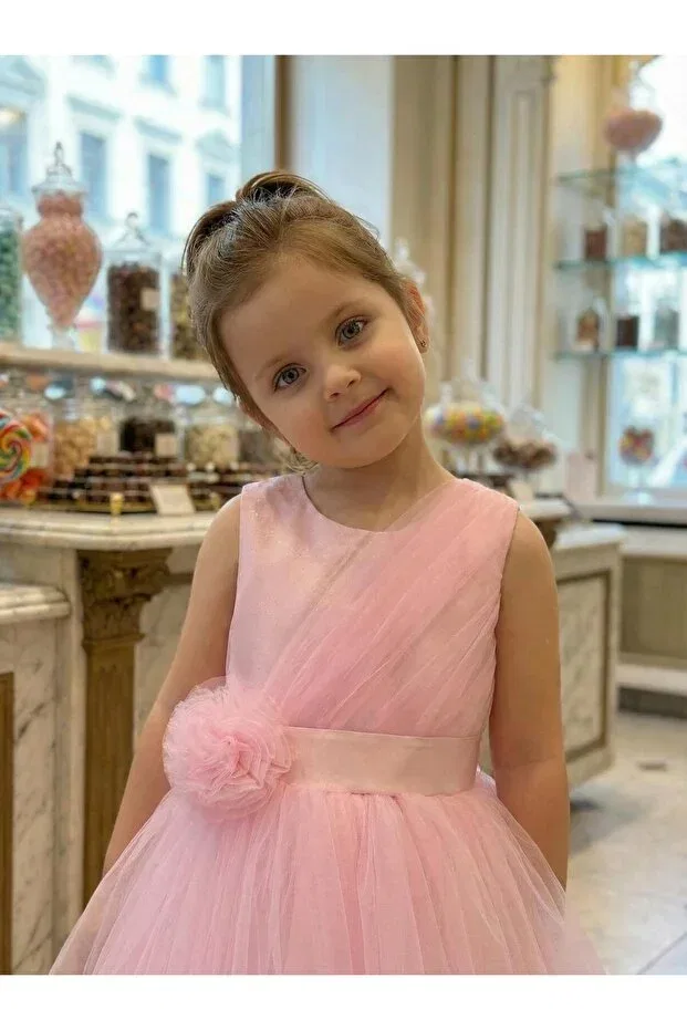 Детское платье для девочек с цветочным принтом Butikhappykids, Pink — фото 4