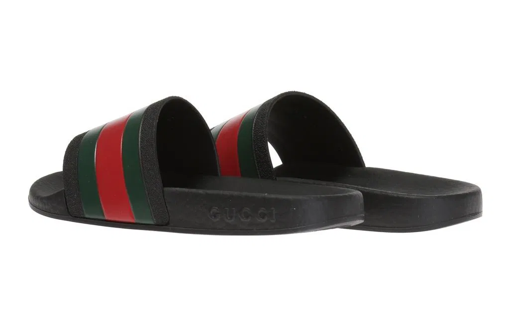Детские шлепанцы из резины с веб-принтом GUCCI, Black — фото 4