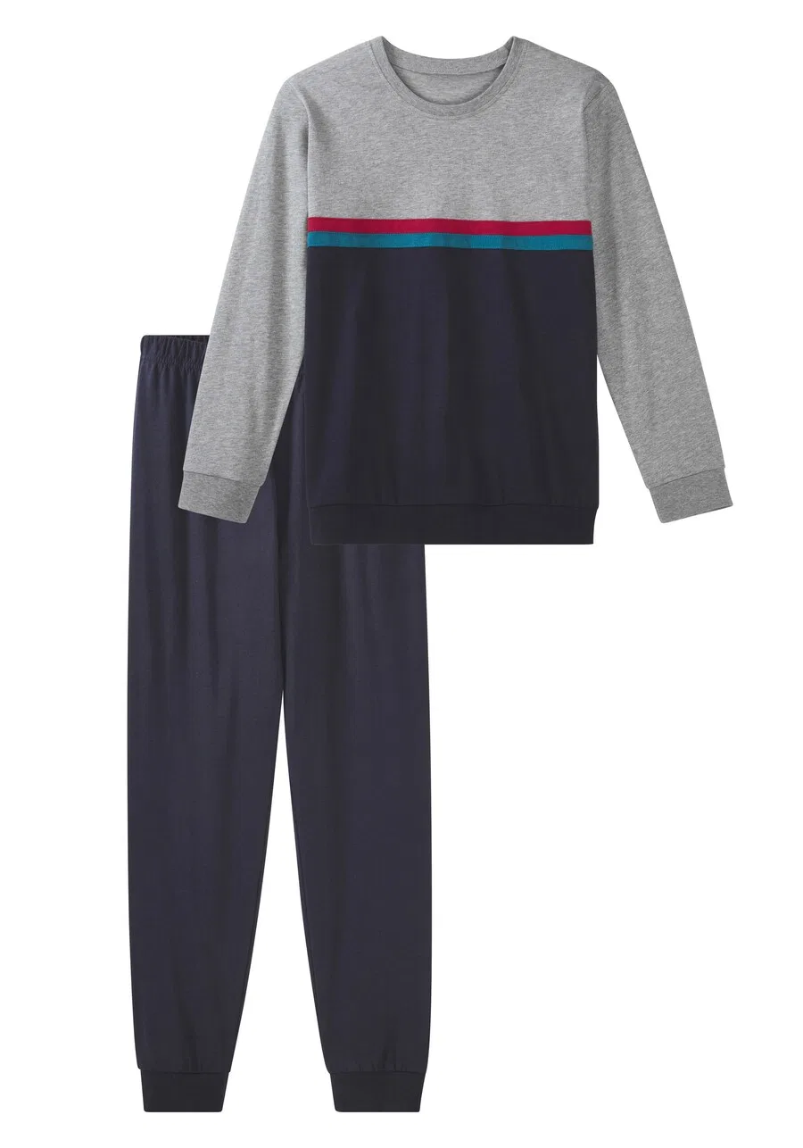 Пижама LE JOGGER, темно-синяя, серо-бежевая