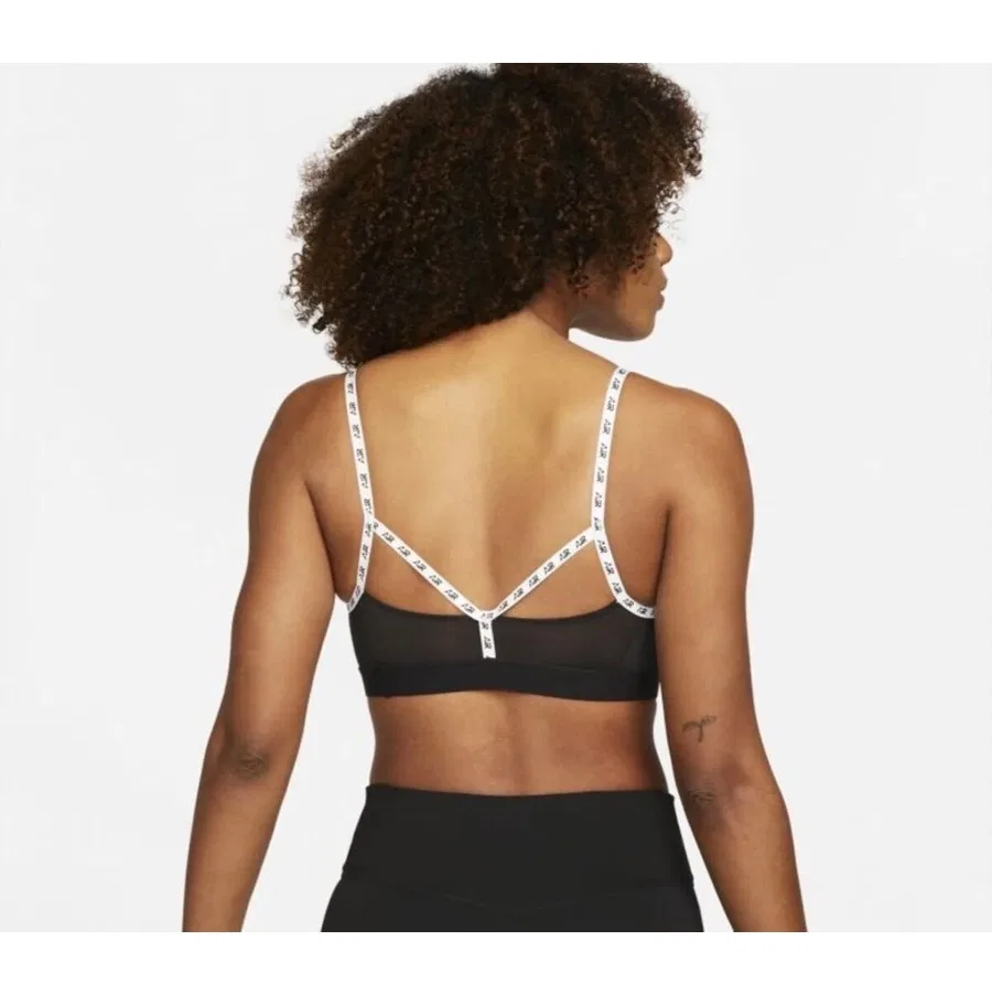 Спортивный бюстгальтер с длинным рукавом Nike Air Dri-Fit Indy Light-Support Padded Logo Tape, Черный — фото 2
