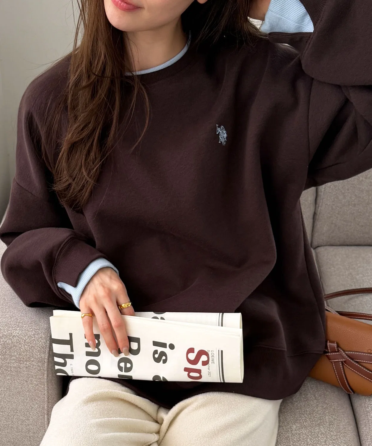 Женский свитшот с длинным рукавомс принтом Layered Color U.S. POLO ASSN., Brown