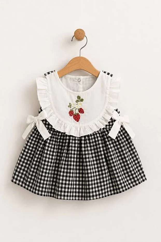 Детское платье для девочек с принтом Strawberry Embroidered Gingham Lumino Kids, White — фото 2