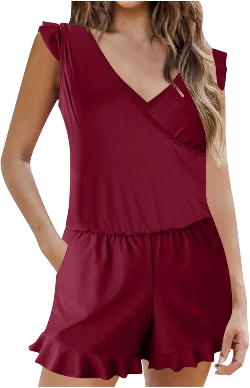 Женский слитный купальник с встроенным бюстгальтером и карманами Boyleg Jumpsuit, Red