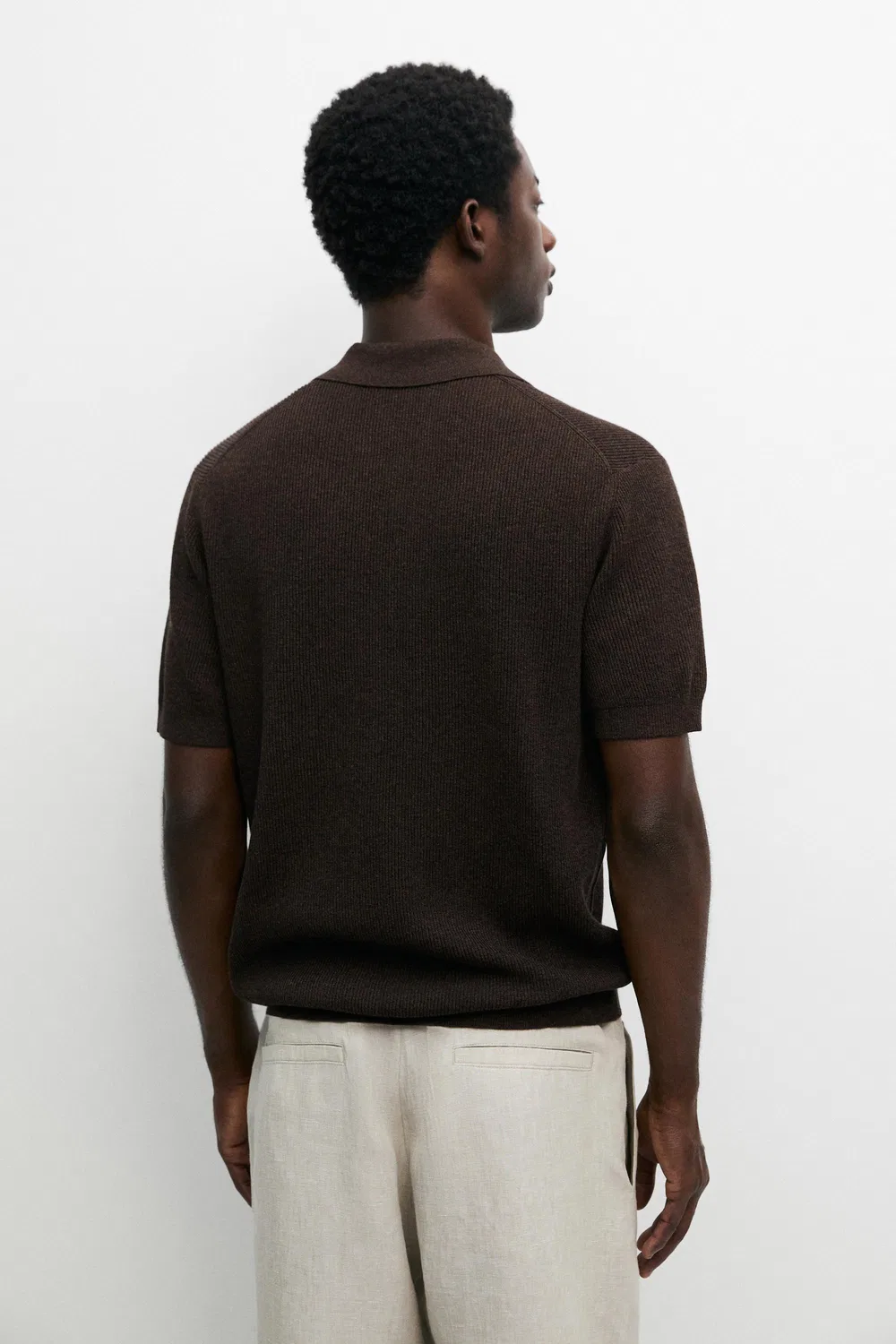 Поло-свитер Massimo Dutti Cotton Blend Knit, коричневый — фото 4