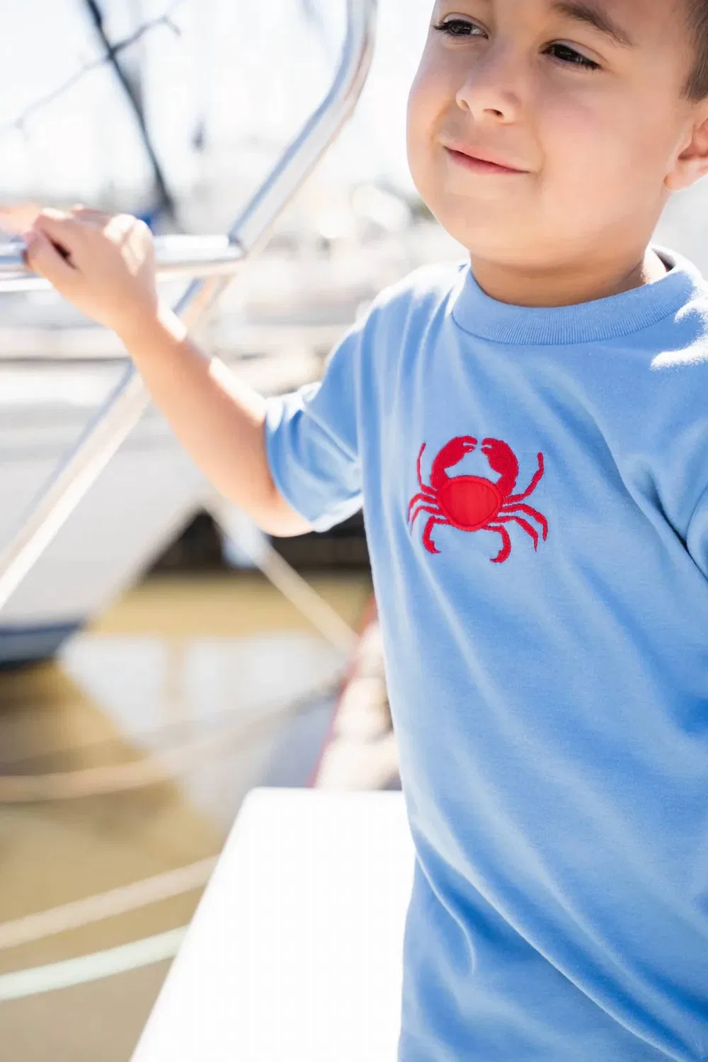 Детский комплект футболки и шорт с принтом краба Saltwater Boys Co., Blue Stripe — фото 3