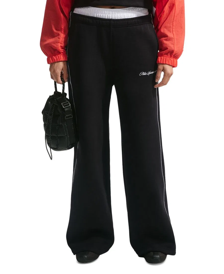Брюки для женщин Nike Studio Fleece, свободный крой, широкие штанины, Total Black