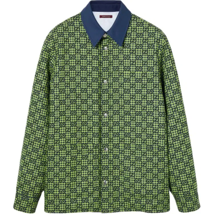 Пуховик GUCCI Gingham, клетчатый узор, зеленый