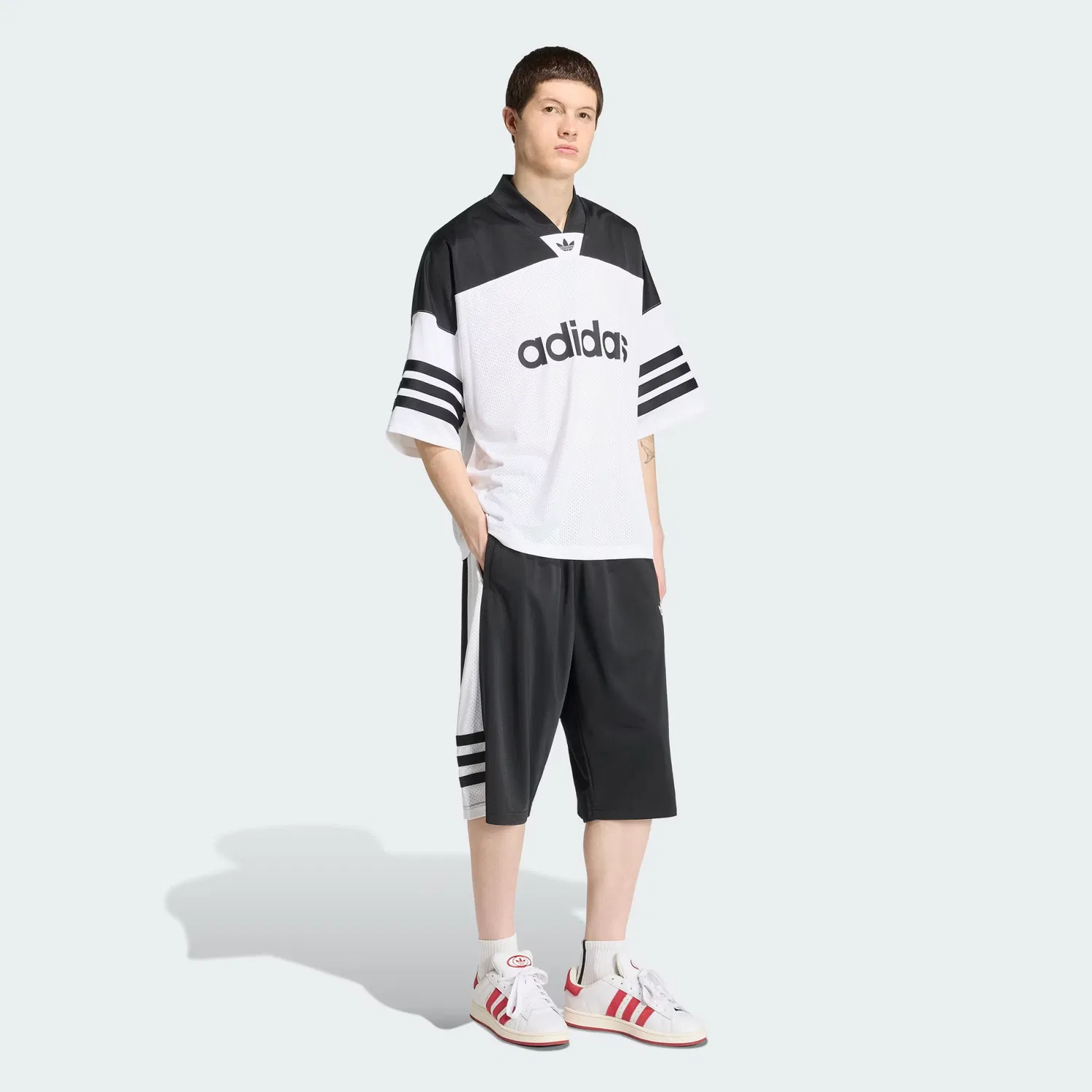 Мужская футбольная джерси оверсайз Adicolor Oversized Adidas Originals, белый/черный — фото 4