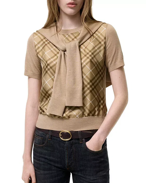 Женский свитер с вставкой Burberry Check, Camel — фото 2