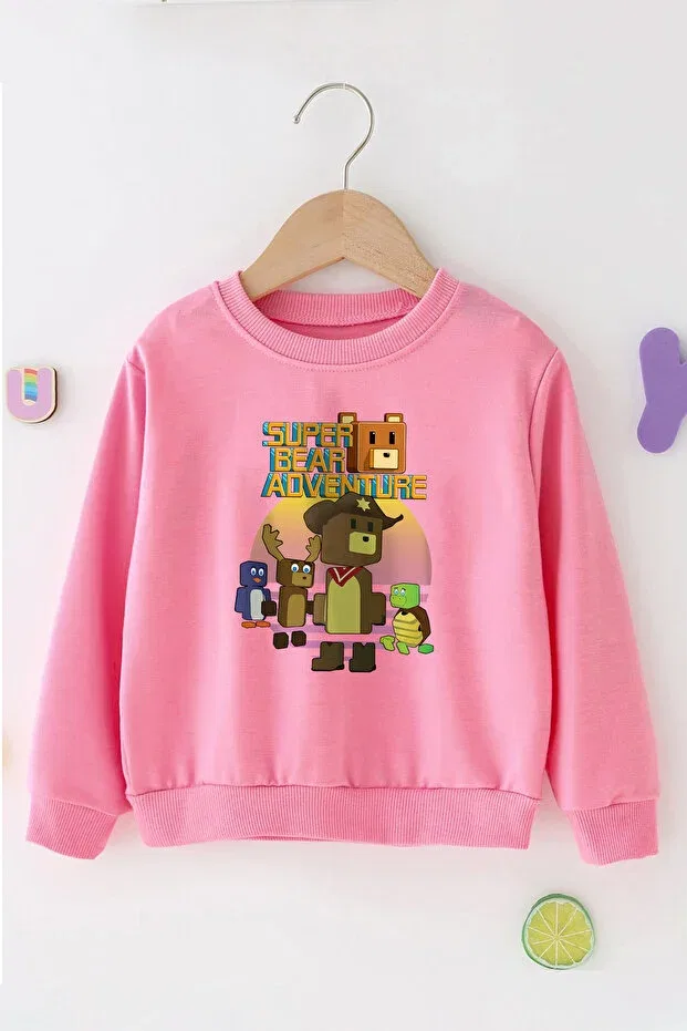 Детские свитшот для мальчиков с принтом Super Bear Game Zeycem Store, Pink
