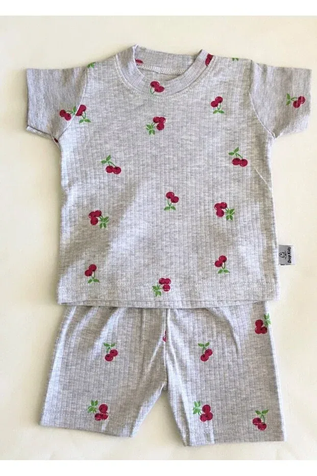 Детский комплект пижам с коротким рукавом с принтом Grimelange Drop Kids, Burgundy-Grey — фото 3