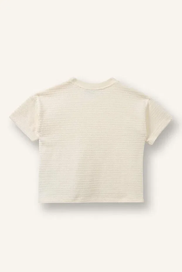 Детская футболка для мальчиков с жаккардовым узором Regular Fit Jacquard Short Sleeve T-Shirt Baby Boy h3747a526sm Defacto, Ecru-Er105 — фото 3