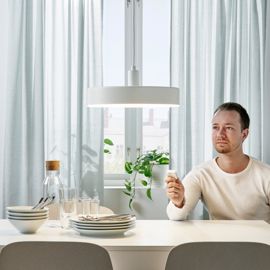 Подвесной светодиодный светильник Ikea Nymane, 38 см, беспроводное регулирование белый спектр/белый — фото 4