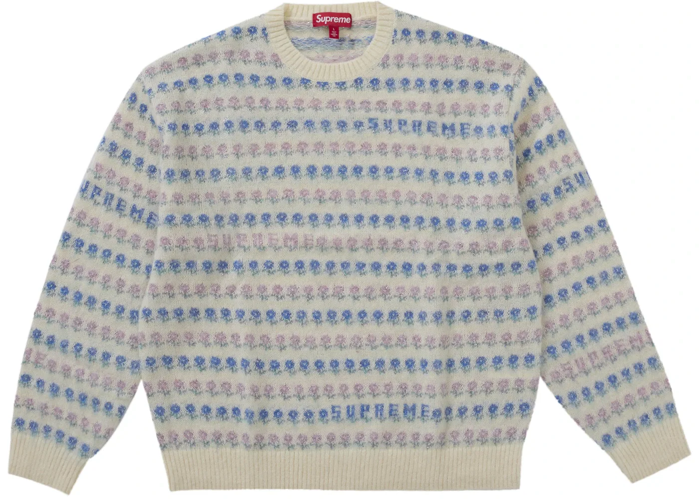 Мужской свитер с принтом Supreme Flowers Metallic Sweater Supreme, Ivory