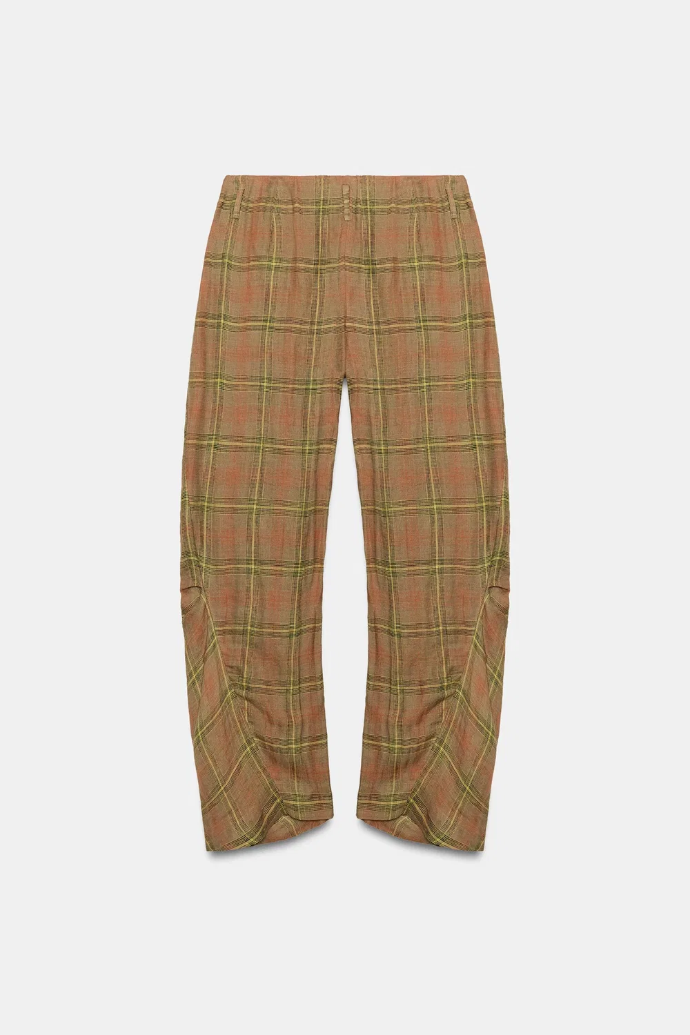 Брюки из клетчатого льна из коллекции ZW ZARA, Orange — фото 4