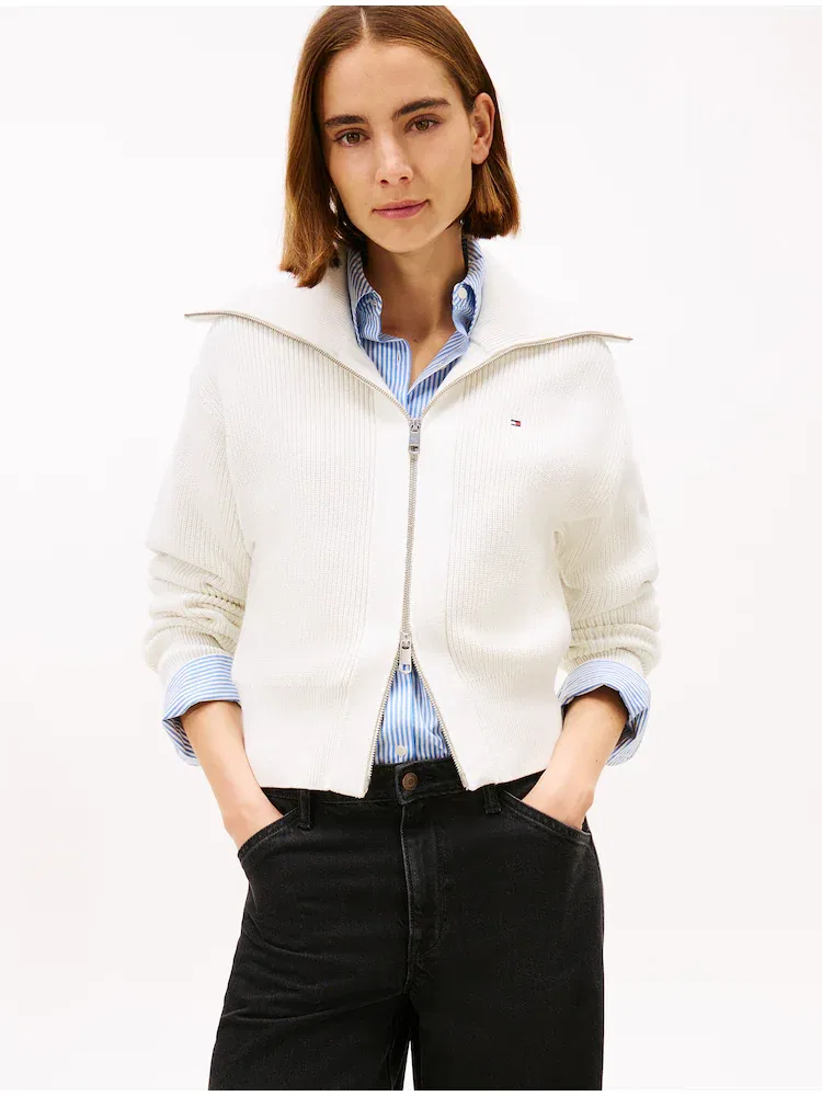 Кардиган хлопковый полный застежка-молния TOMMY HILFIGER, Ivory