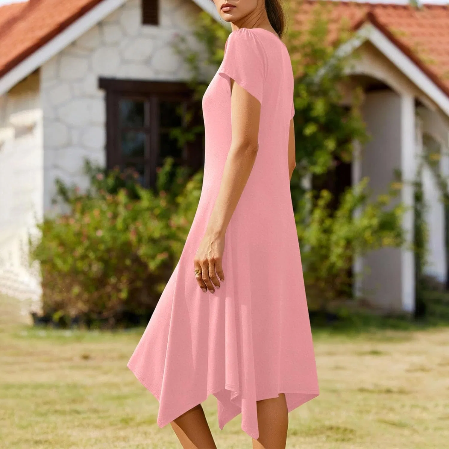 Женское летнее платье A-силуэта с коротким рукавом, Irregular Hem — фото 3