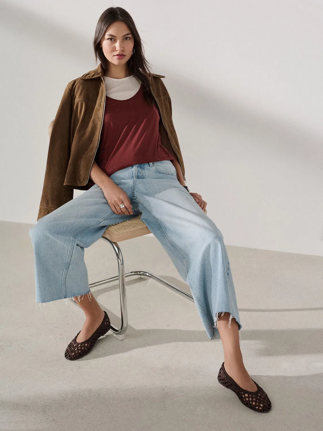 Джинсы широкие укороченные с необработанным краем Next, Light Blue Raw Hem
