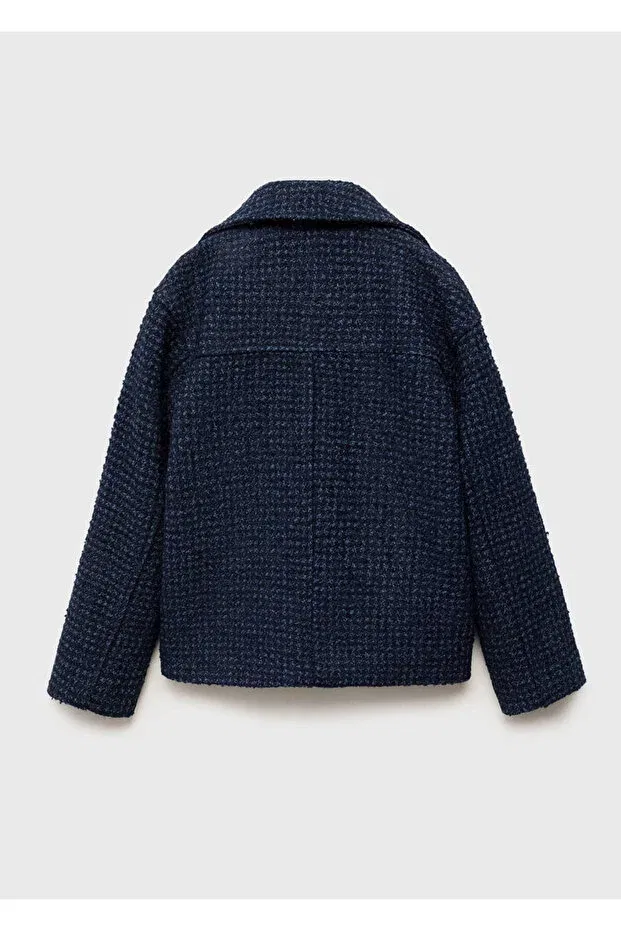 Детская куртка для девочек твидовое Mango Kids, Navy Blue — фото 3