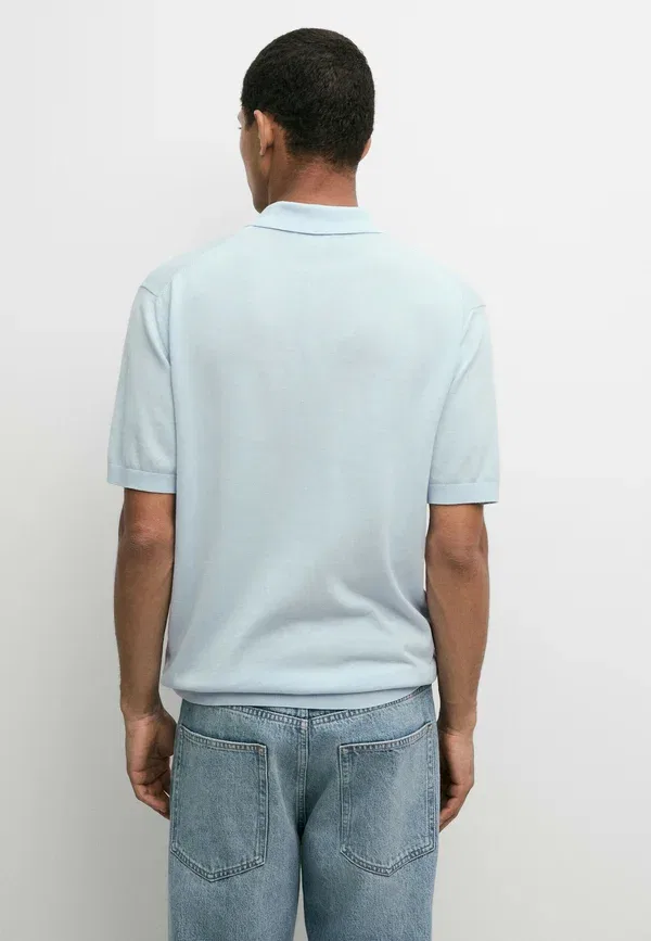 Футболка поло хлопковая Massimo Dutti, light-blue denim, светло-голубой — фото 3