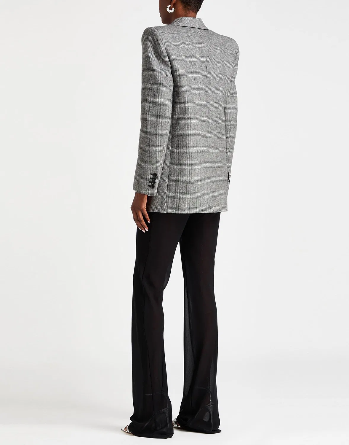 Женский однобортный блейзер из шерсти С принтом Glen Plaid Saint Laurent, серый — фото 3