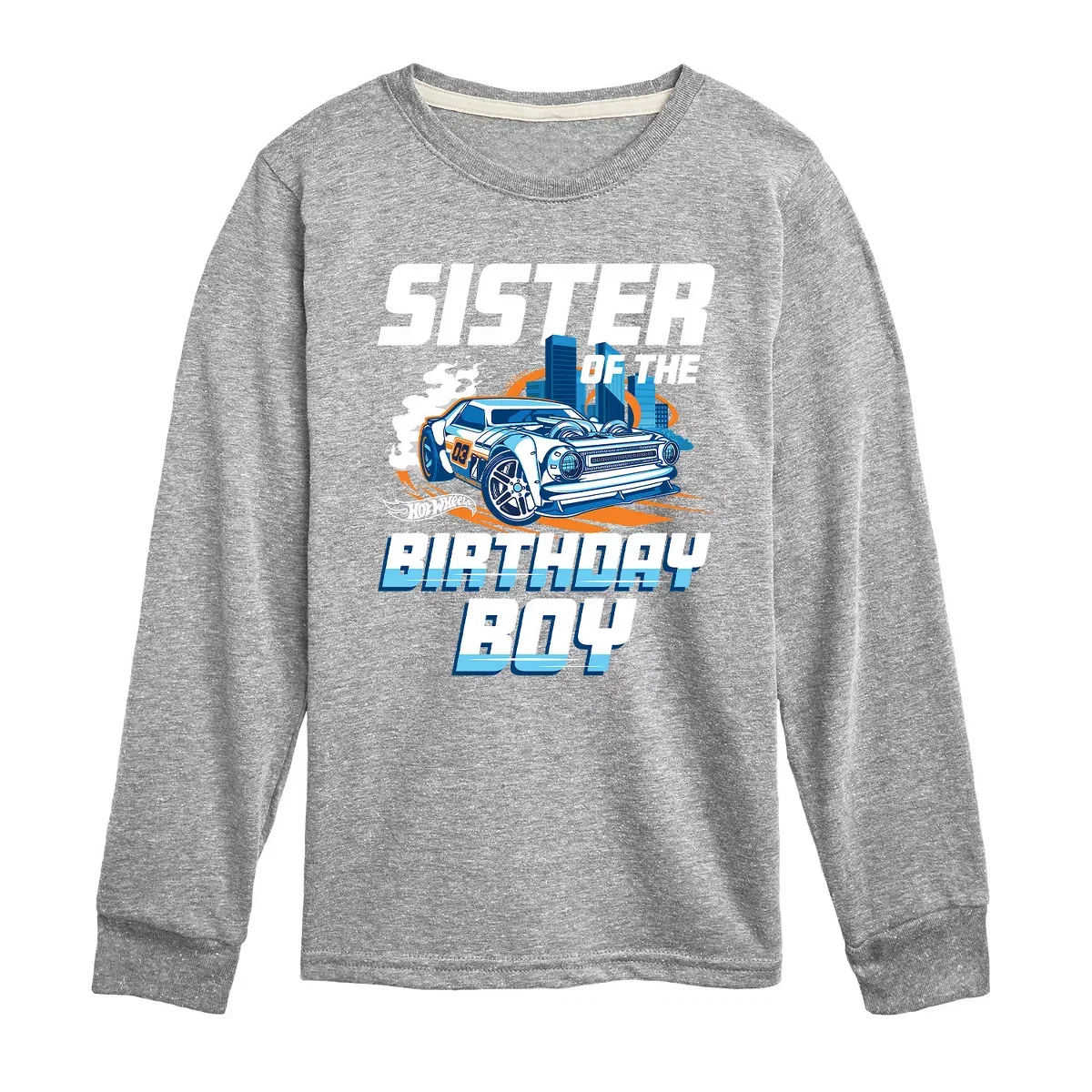 Детская футболка с длинным рукавом с принтом Sister Of Birthday Boy Hot Wheels, Navy