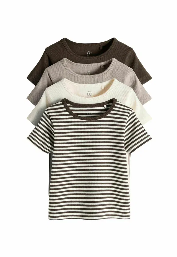 Футболка полосатая Basic t-shirt, The Set, Brown Cream Stripe, кремовый