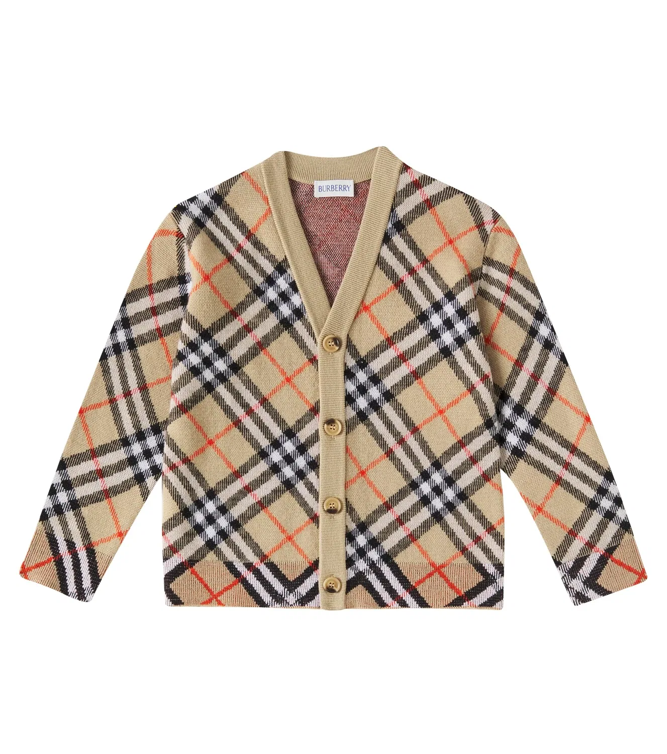 Кардиган шерстяной в клетку Burberry Kids, бежевый