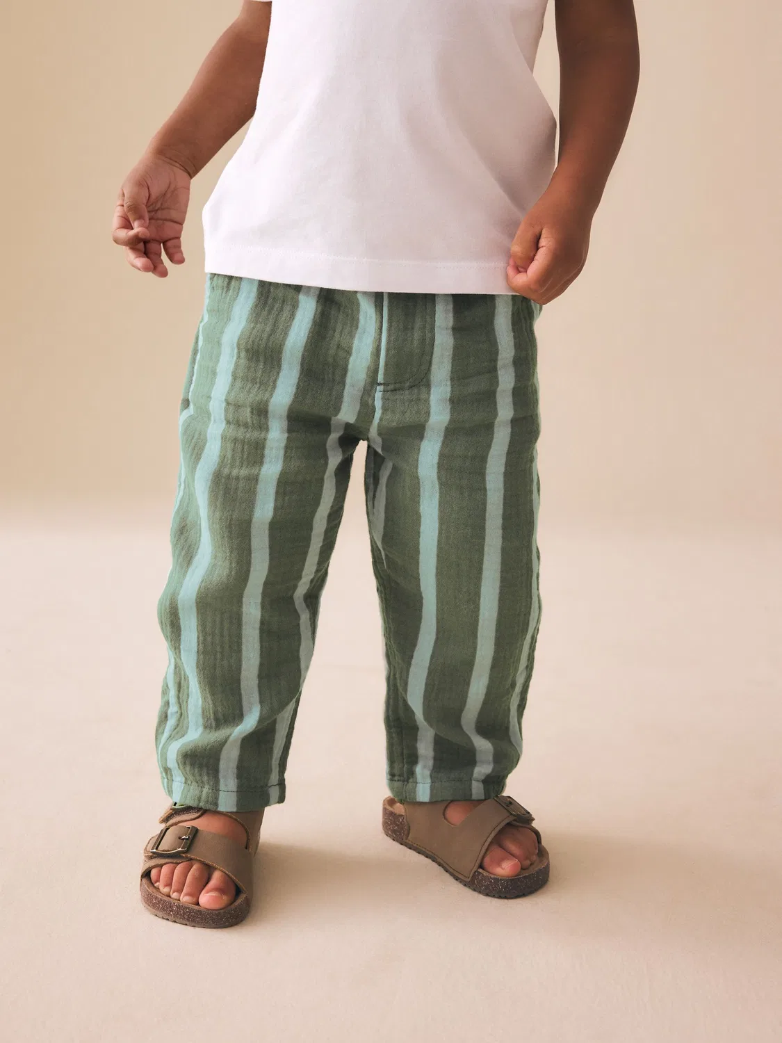 Брюки из мягкой текстурированной ткани на завязках Next, Sage Green Striped