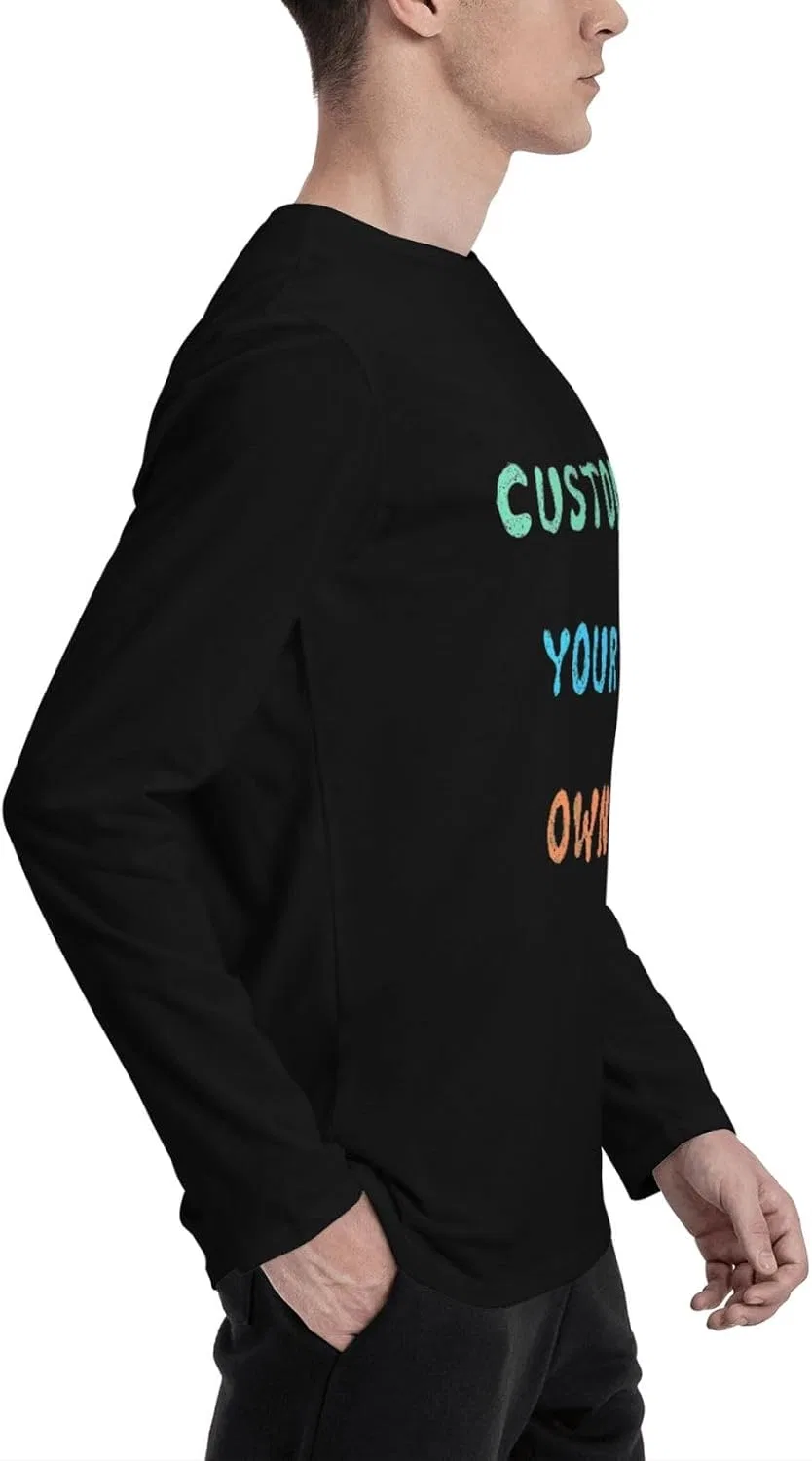 Мужская кастомная футболка с длинным рукавом Crew Neck Cotton, Black — фото 4